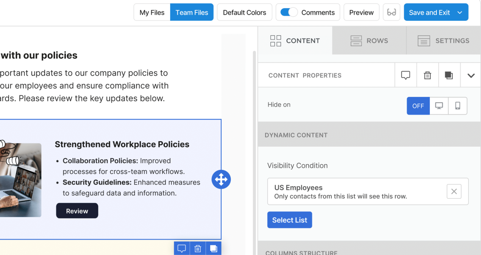 Dynamic Content Row Image